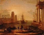 Claude Lorrain utsikt over hamn med bimma oil painting